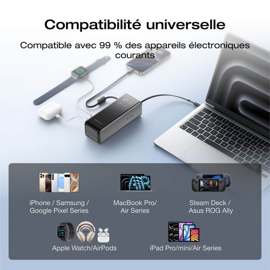 Batterie externe EcoFlow RAPID (25 000 mAh, 170 W, 100 W, câbles rétractables intégrés)