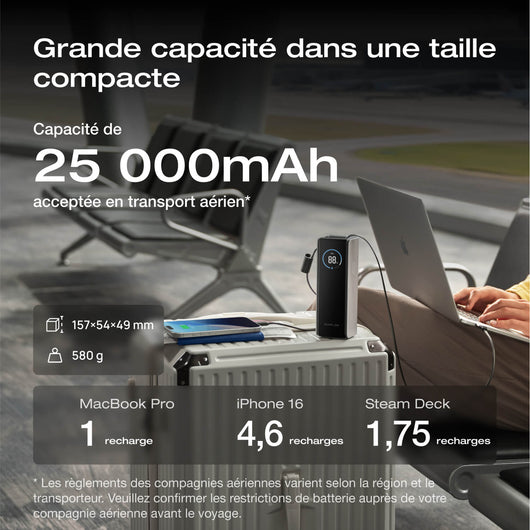 Batterie externe EcoFlow RAPID (25 000 mAh, 170 W, 100 W, câbles rétractables intégrés)