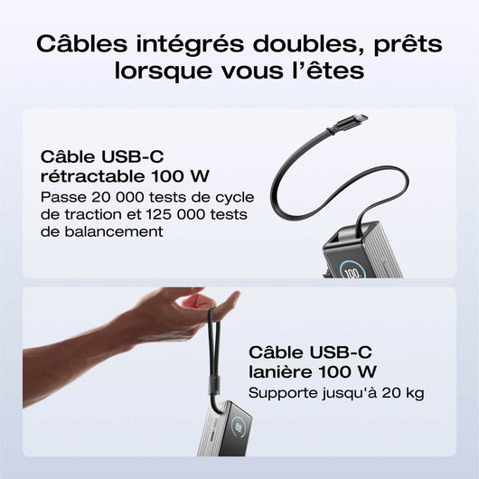 Batterie externe EcoFlow RAPID (25 000 mAh, 170 W, 100 W, câbles rétractables intégrés)