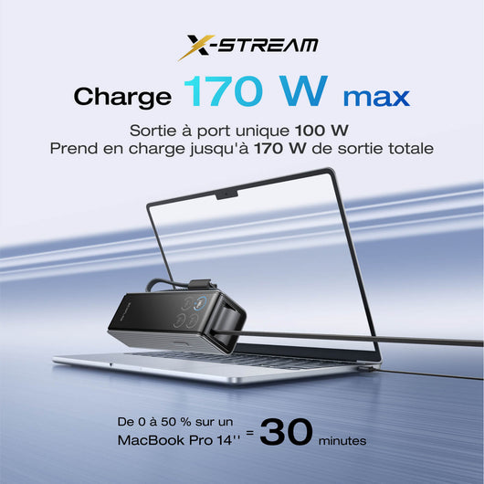 Batterie externe EcoFlow RAPID (25 000 mAh, 170 W, 100 W, câbles rétractables intégrés)