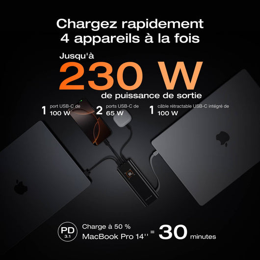 Batterie externe EcoFlow RAPID Pro (20 000 mAh, 230 W, câble intégré 100 W)