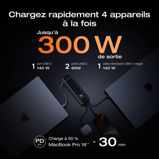 Batterie externe EcoFlow RAPID Pro (27 650 mAh, 300 W, câble intégré 140 W)
