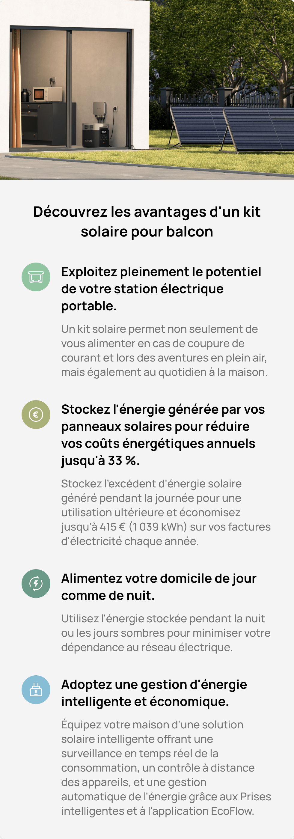 Parfaitement compatible avec le kit solaire pour balcon EcoFlow PowerStream