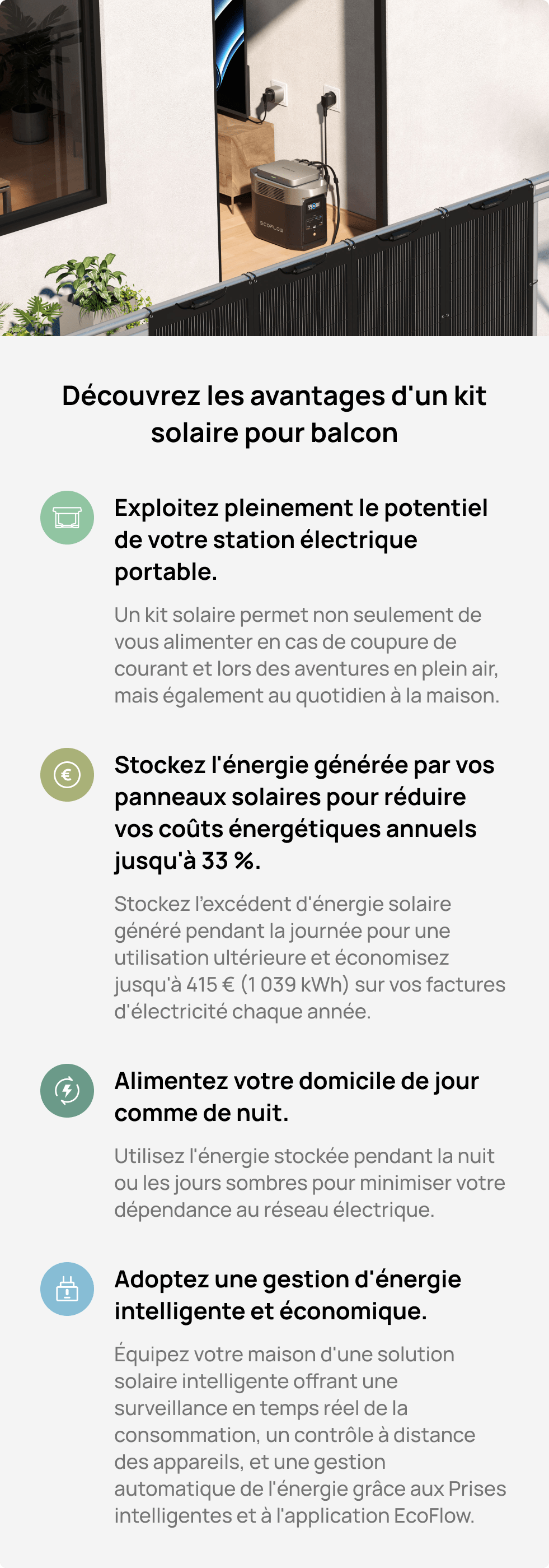 Parfaitement compatible avec le kit solaire pour balcon EcoFlow PowerStream