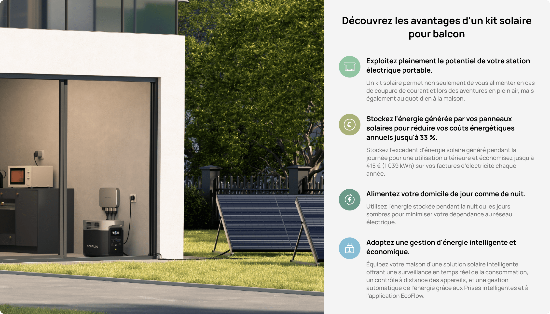 Parfaitement compatible avec le kit solaire pour balcon EcoFlow PowerStream