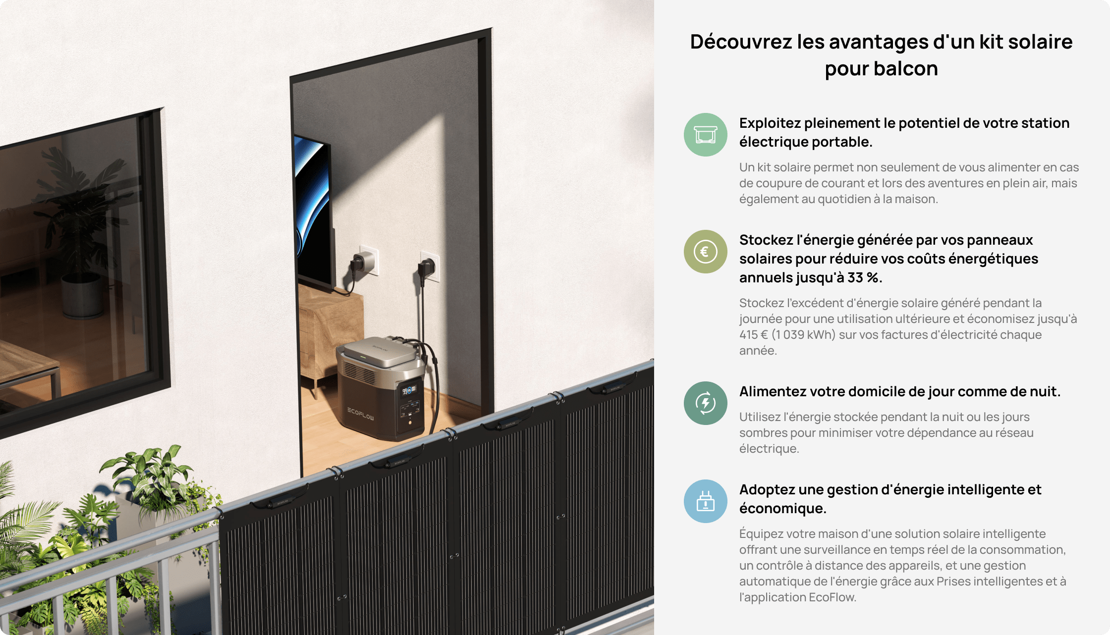 Parfaitement compatible avec le kit solaire pour balcon EcoFlow PowerStream