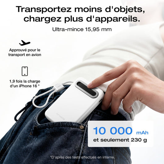 Batterie externe EcoFlow RAPID Mag Qi2.2 (10 000 mAh, 25 W, câble USB-C intégré)