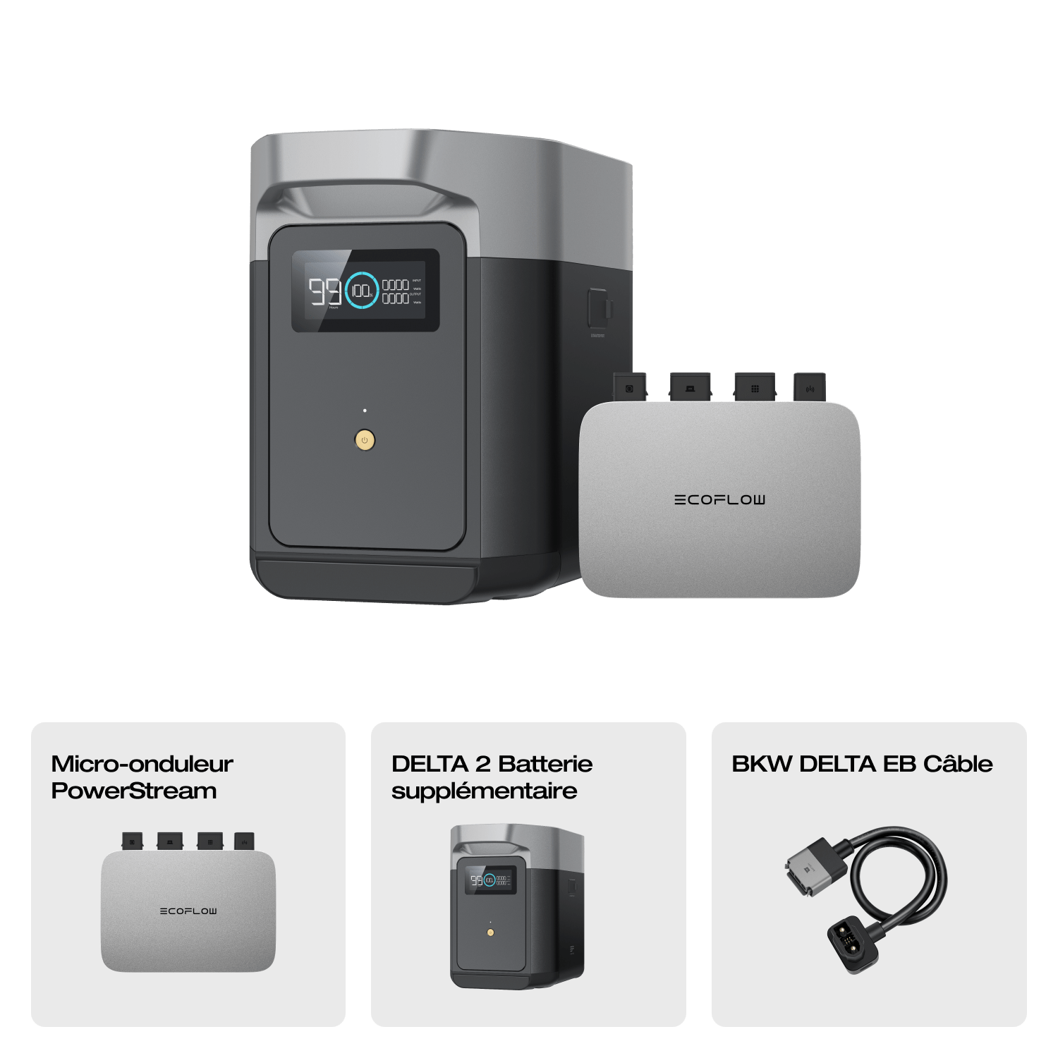 Batterie intelligente supplémentaire pour EcoFlow DELTA 2 (reconditionnée) Batterie supplémentaire DELTA 2 (reconditionnée) + Micro-onduleur PowerStream 800 W (Câble de batterie inclus)