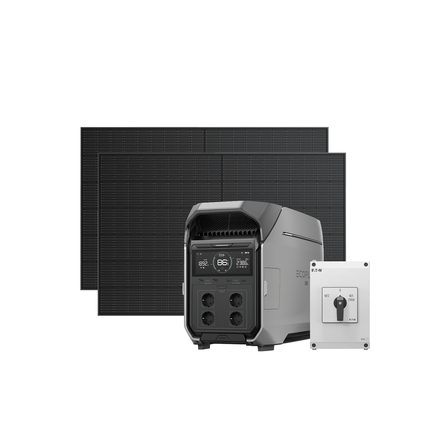 Batterie solaire domestique EcoFlow DELTA Pro 3 DELTA Pro 3 + Commutateur de transfert manuel / Panneau solaire rigide de 400 W (2 pièces)