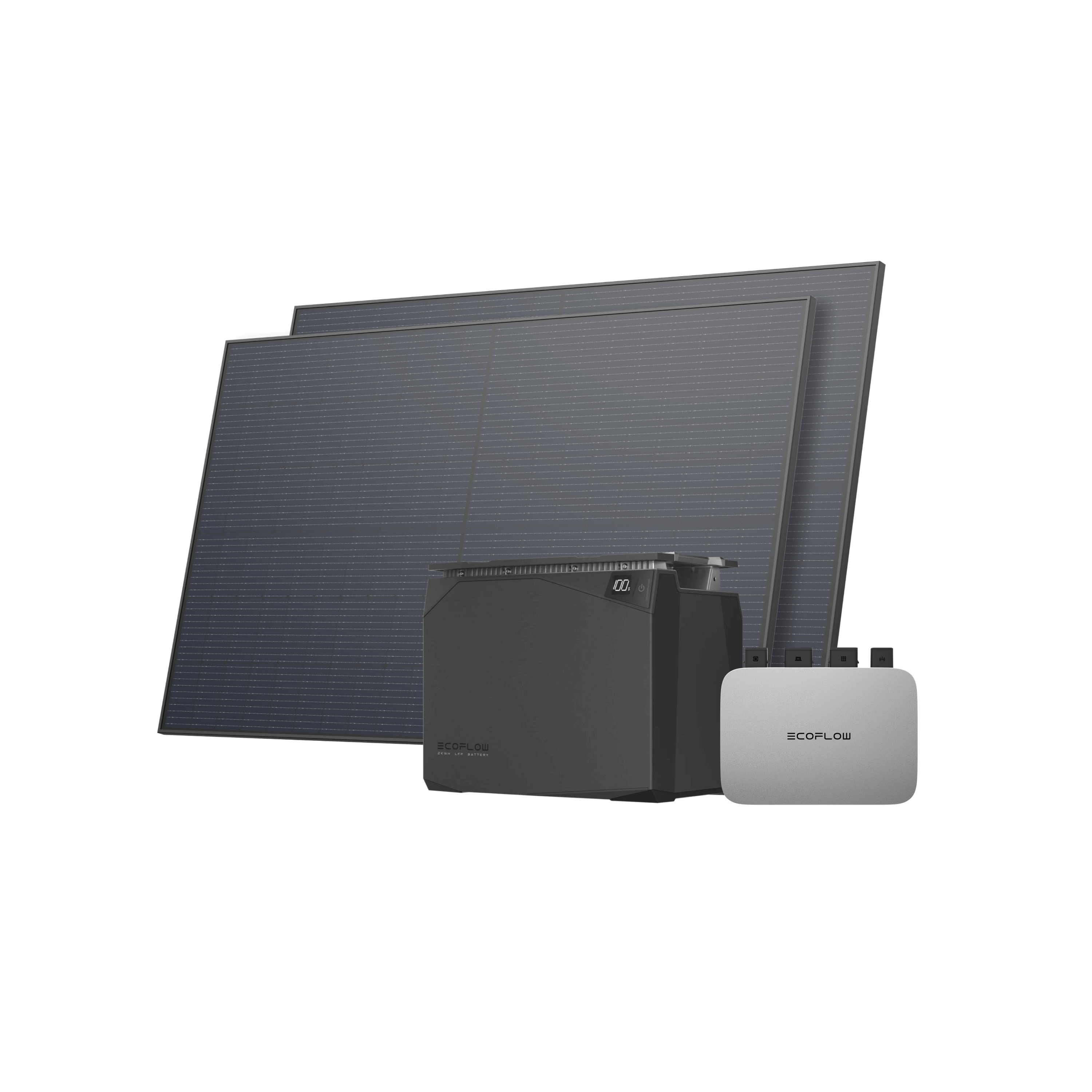 EcoFlow 450W Rigid Solar Panel (2 pieces) 2x Panneau solaire rigide 450 W / PowerStream + Waterproof Battery 2 kWh(BKW DP Cable 0.5m)