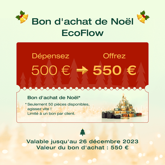 EcoFlow Digital Christmas Voucher 550 € Bon d'achat de Noël (Limité à un bon par client. Veuillez ne pas utiliser de codes de réduction.)