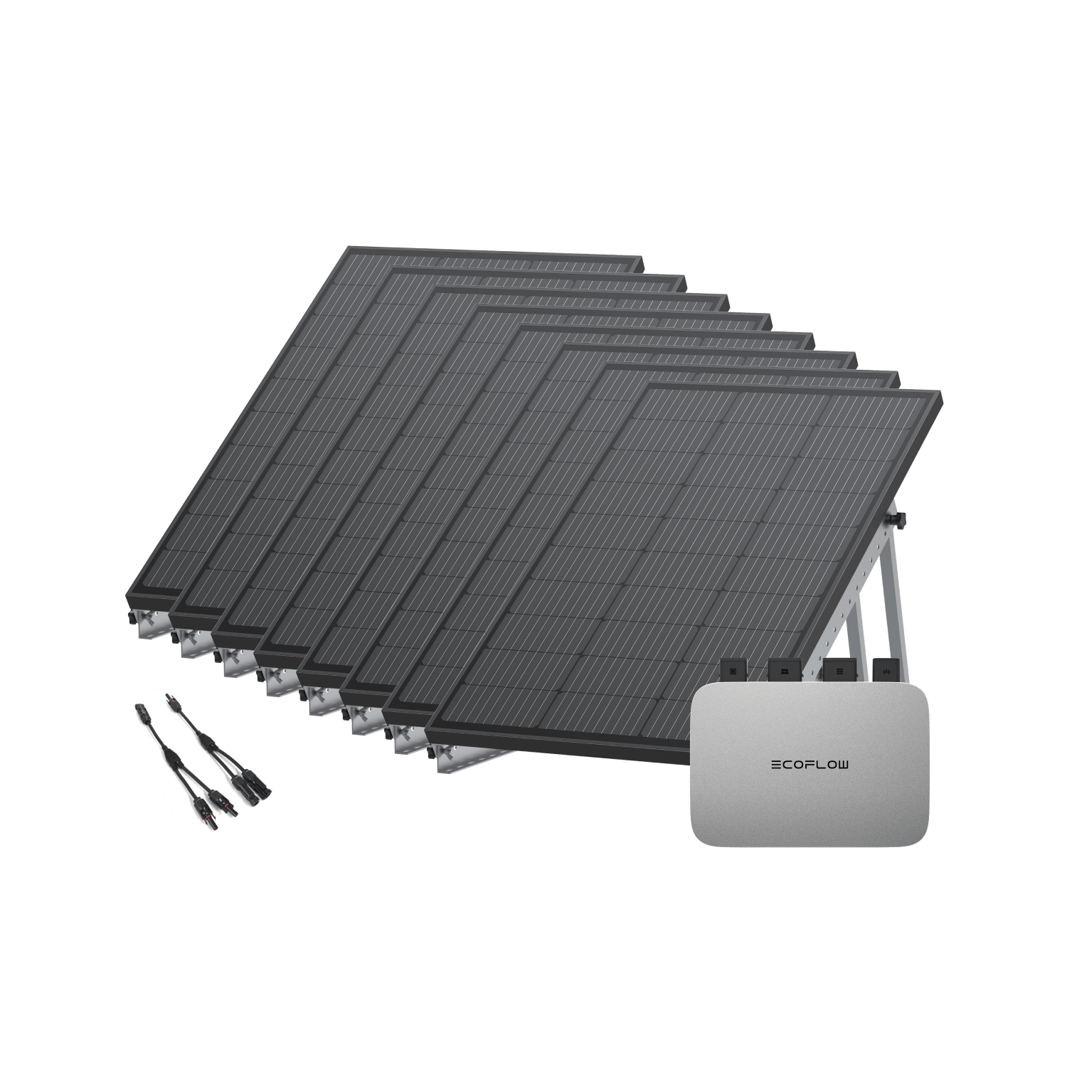 EcoFlow PowerStream Balkonkraftwerk 600W/800W - 100W Starres Solarpanel 600W + 8 x 100W Starres Solarpanel (mit 8 x Montagefüße) + 2 x Parallelverbindungskabel / 8 x 28" Kipphalterung