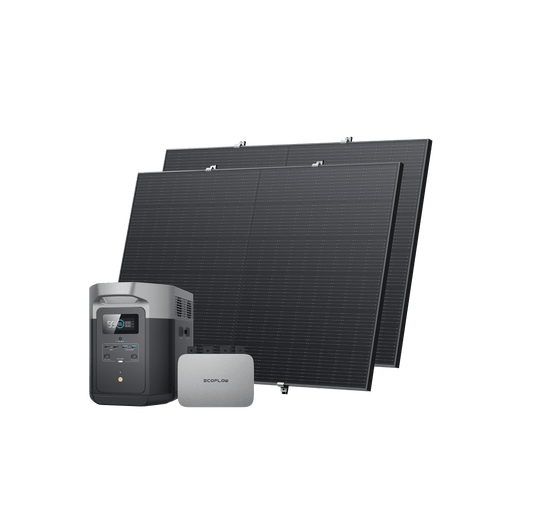 EcoFlow PowerStream Balkonkraftwerk 600W/800W für Balkon des Hauses 600W + 2 x 400W Starres Solarpanel (mit 4 x Montagefüße) + 2 x Hakenkit / DELTA 2 mit Batteriekabel / Mit MwSt.