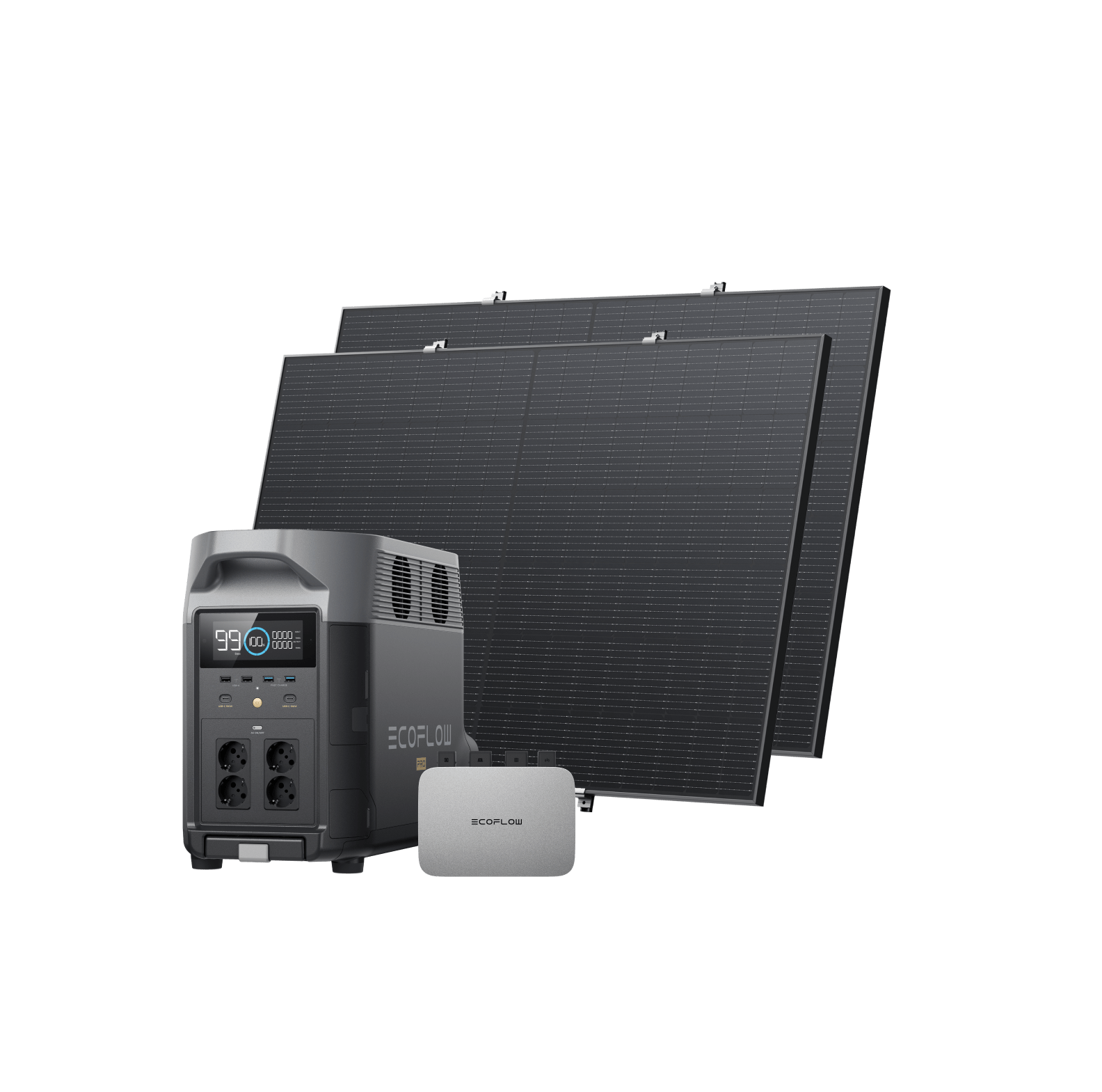 EcoFlow PowerStream Balkonkraftwerk 600W/800W für Balkon des Hauses 600W + 2 x 400W Starres Solarpanel (mit 4 x Montagefüße) + 2 x Hakenkit / DELTA Pro mit Batteriekabel / Mit MwSt.