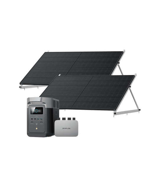 EcoFlow PowerStream Balkonkraftwerk 600W/800W für Garten 600W + 2x 400W Starres Solarpanel (mit 4 x Montagefüße) + 50" Kipphalterung / DELTA 2 mit Batteriekabel / Mit MwSt.