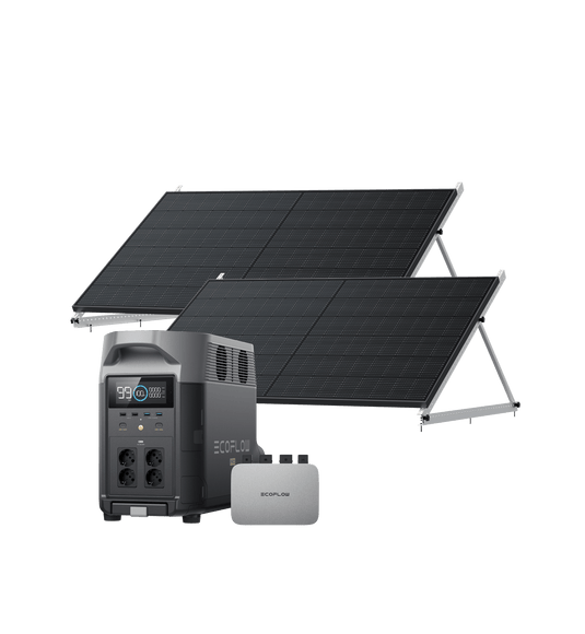 EcoFlow PowerStream Balkonkraftwerk 600W/800W für Garten 600W + 2x 400W Starres Solarpanel (mit 4 x Montagefüße) + 50" Kipphalterung / DELTA Pro mit Batteriekabel / Mit MwSt.