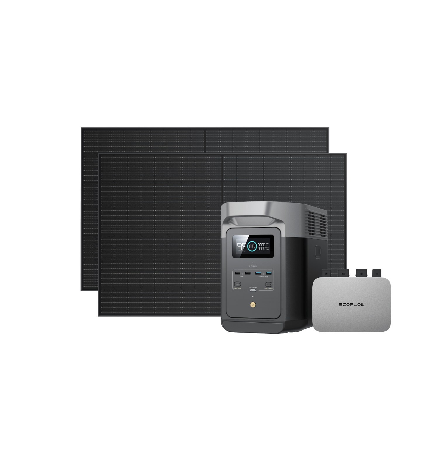 EcoFlow PowerStream Balkonkraftwerk 600W/800W für Wand 600W + 2 x 400W Starres Solarpanel (mit 4 x Montagefüße) + DELTA 2 (1kwh) mit Batteriekabel / Ohne / Mit MwSt.