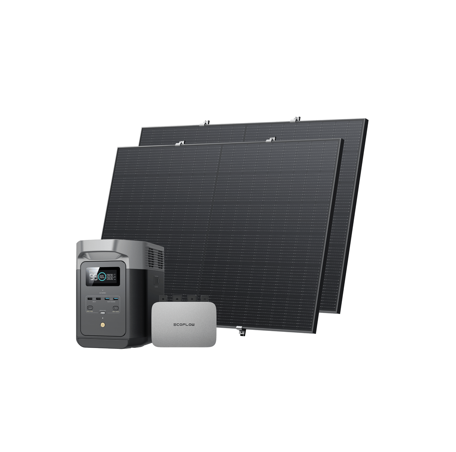 EcoFlow PowerStream Balkonkraftwerk 600W/800W für Wand 600W + 2 x 400W Starres Solarpanel (mit 4 x Montagefüße) + DELTA 2 (1kwh) mit Batteriekabel / 2 x Hakenkit / Mit MwSt.