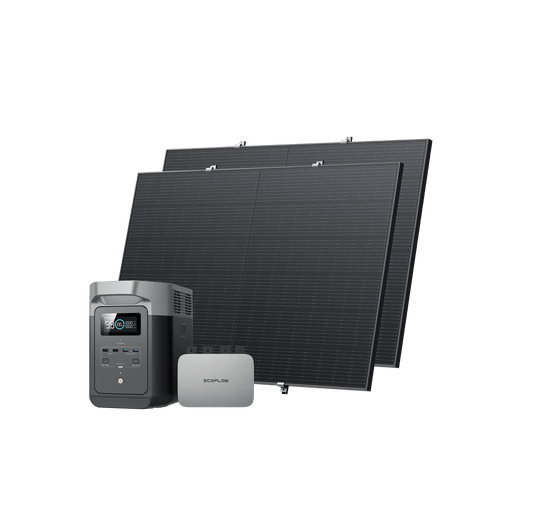EcoFlow PowerStream Balkonkraftwerk 600W/800W für Wand 600W + 2 x 400W Starres Solarpanel (mit 4 x Montagefüße) + DELTA 2 (1kwh) mit Batteriekabel / 2 x Hakenkit / Mit MwSt.