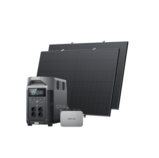 EcoFlow PowerStream Balkonkraftwerk 600W/800W für Wand 600W + 2 x 400W Starres Solarpanel (mit 4 x Montagefüße) + DELTA Pro (3.6kwh) mit Batteriekabel / 2 x Hakenkit / Mit MwSt.