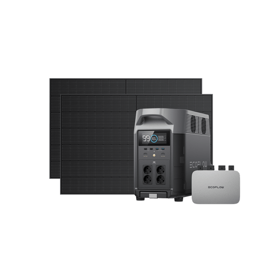 EcoFlow PowerStream Balkonkraftwerk 600W/800W für Wand 600W + 2 x 400W Starres Solarpanel (mit 4 x Montagefüße) + DELTA Pro (3.6kwh) mit Batteriekabel / Ohne / Mit MwSt.