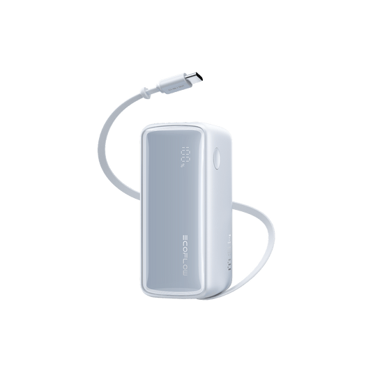 EcoFlow RAPID Power Bank (10K, 45W, Retractable Cable) Bleu clair