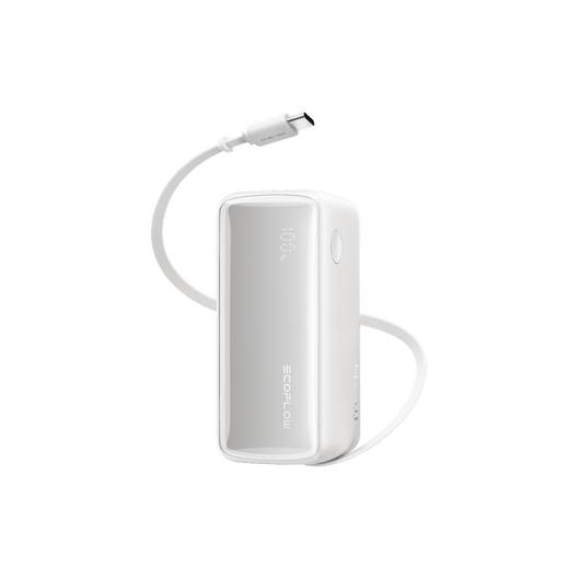 EcoFlow RAPID Power Bank (10K, 45W, Retractable Cable) Blanc nacré