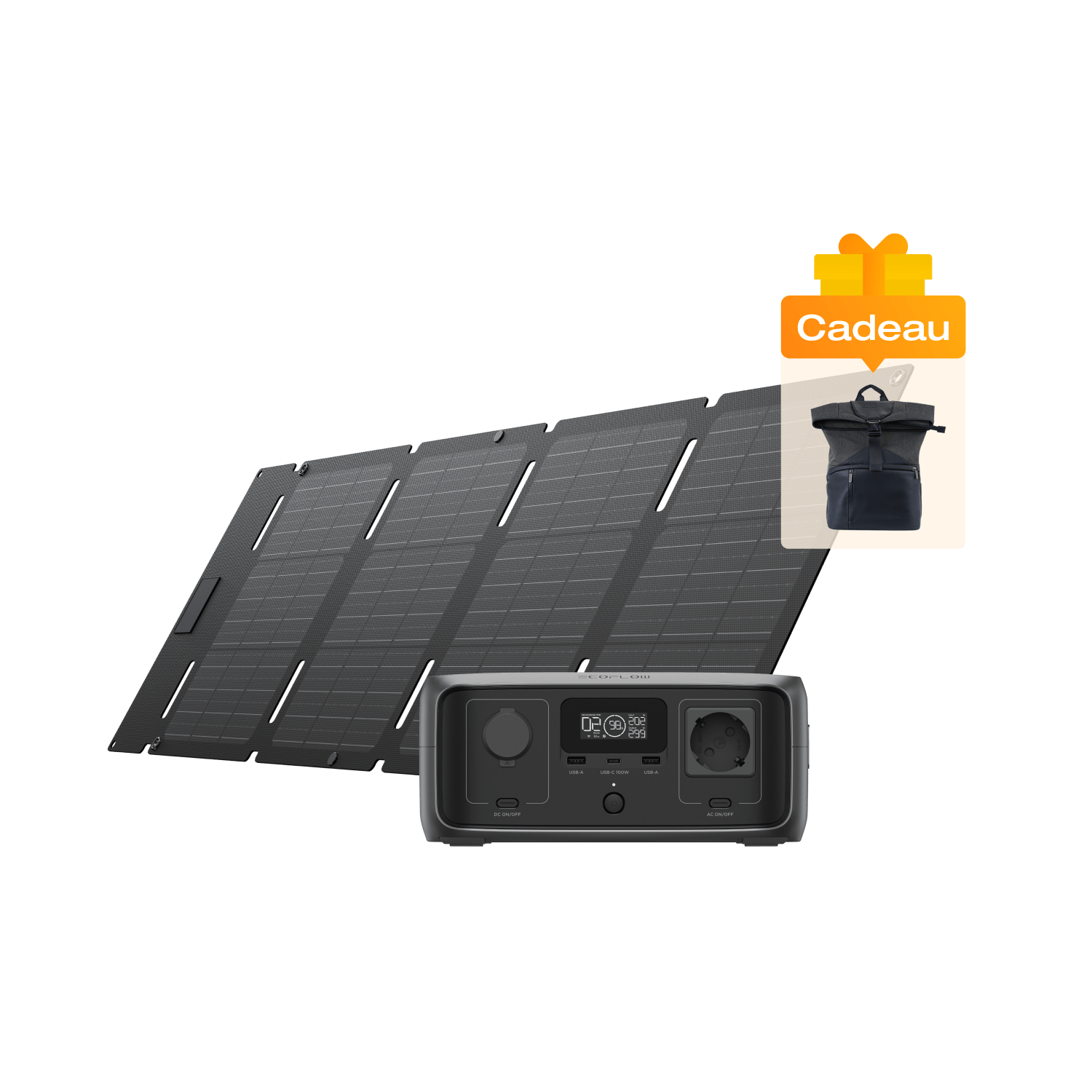 Générateur solaire EcoFlow RIVER 3 Batterie solaire portable RIVER 3 + Panneau solaire portable EcoFlow 45 W (USB-C)