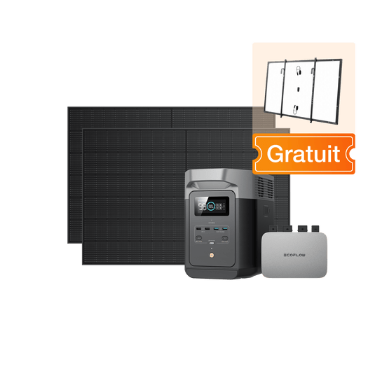 Kit solaire EcoFlow PowerStream - Capacité de stockage de 1 kWh - EcoFlow DELTA 2 800W + 2x 400W Panneau solaire rigide + DELTA 2 (Câble de batterie inclus) / /