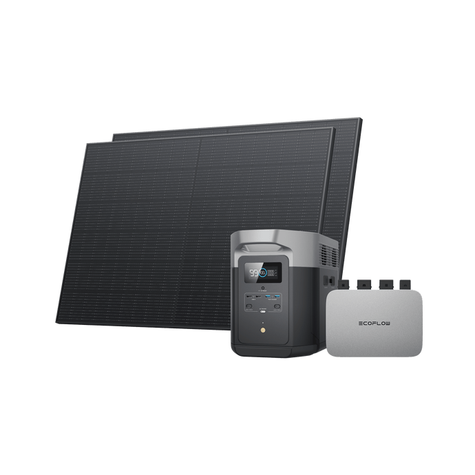 Kit solaire EcoFlow PowerStream - Capacité de stockage de 2 kWh - EcoFlow DELTA 2 Max 800W + 2x 400W Panneau solaire rigide + DELTA 2 Max (Câble de batterie inclus) / /