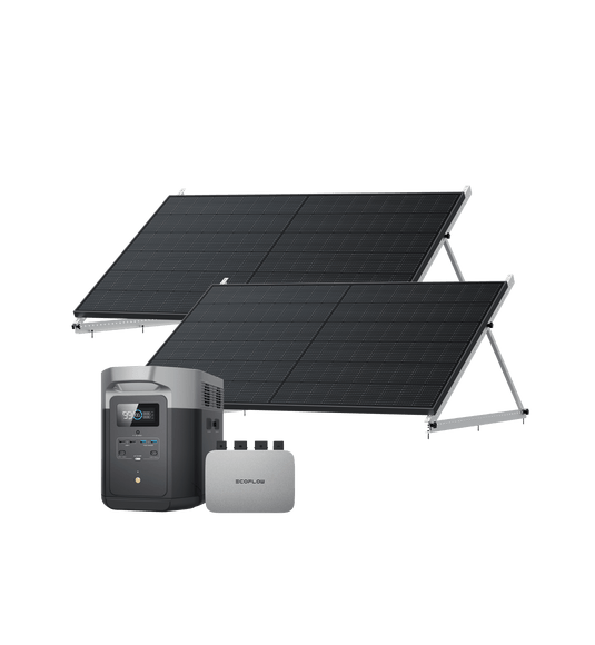 Kit solaire EcoFlow PowerStream - Capacité de stockage de 2 kWh - EcoFlow DELTA 2 Max 800W + 2x 400W Panneau solaire rigide + DELTA 2 Max (Câble de batterie inclus) / 2x 3 in 1 Support de montage