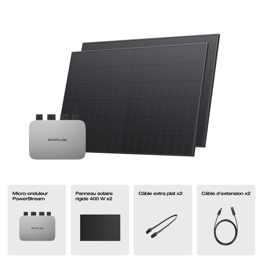 Panneau solaire rigide EcoFlow 400 W (2 pièces) (accessoire recommandé) PowerStream 800W + 2x Panneau solaire rigide 400 W (Prix de membre)