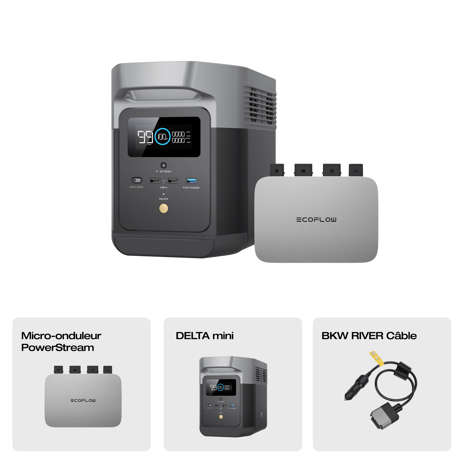 Station électrique portable EcoFlow DELTA mini (reconditionnée) DELTA mini (reconditionnée) + Micro-onduleur PowerStream 800 W (Câble de batterie inclus)